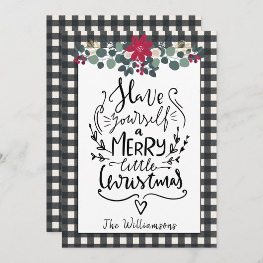 ファームハ素朴ウス白黒プレイドクリスマスカード 招待状 (正面/裏面)