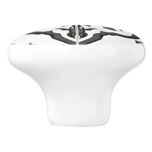 ファームハ素朴ウス白黒葉タイルパターン セラミックノブ (側面)