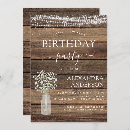 ファームハ素朴ウス誕生日パーティーベビーズブレス 招待状 (正面/裏面)