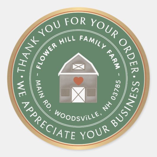 ファームハ素朴ウス金ゴールド縁どありがとうステッカー ラウンドシール (正面)
