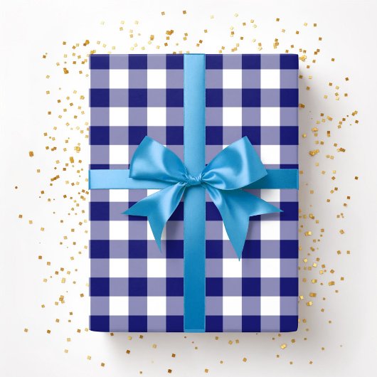 ファームハ素朴ウス青と白のチェックパターン ラッピングペーパー