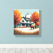 ファームハ素朴ウス&ホース秋キャンバスウォールアート キャンバスプリント (インサイチュ (ウッドフロア))