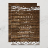 ファームハ素朴ウズストリングライツレースウッド結婚ズ 招待状 (正面/裏面)