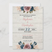 ファームハ素朴ウッドウォーターカラーフローラ結婚ズ 招待状 (正面)