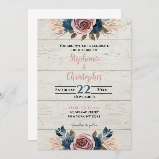 ファームハ素朴ウッドウォーターカラーフローラ結婚ズ 招待状 (正面/裏面)
