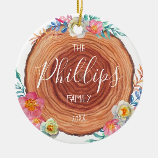 ファームハ素朴ウッドスライスファパーソナライズされたミリ セラミックオーナメント (正面)