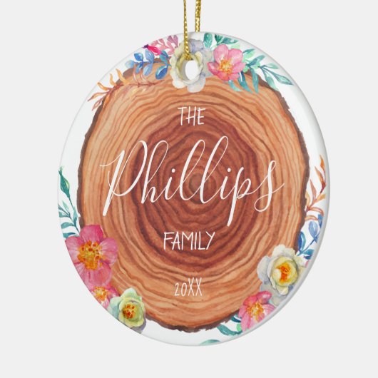 ファームハ素朴ウッドスライスファパーソナライズされたミリ セラミックオーナメント (左)