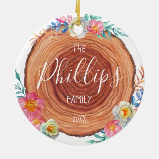 ファームハ素朴ウッドスライスファパーソナライズされたミリ セラミックオーナメント (裏面)