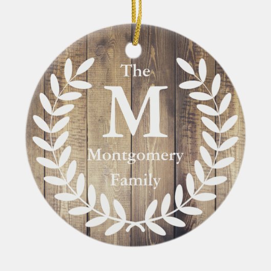 ファームハ素朴ウッドホワイトローレルファミリー名 セラミックオーナメント (正面)