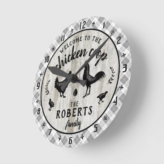 ファームハ素朴ウッド格子状チキンクープカスタム ラウンド壁時計 (傾斜)
