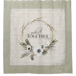 ファームハ素朴ウハウウォータカラーリースフローラウッドアート シャワーカーテン