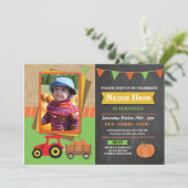 ファームバースデーパーティーパンプキントラクターフォト招待状 招待状 (スタンド正面)