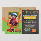 ファームバースデーパーティーパンプキントラクターフォト招待状 招待状 (正面/裏面)