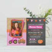 ファームバースデーパーティーパンプキントラクターフォト招待状 招待状 (スタンド正面)