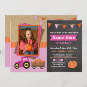 ファームバースデーパーティーパンプキントラクターフォト招待状 招待状 (正面/裏面)