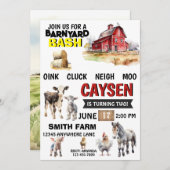 ファームバーンアニマルズウォーターカラー誕生日招待状 招待状 (正面/裏面)