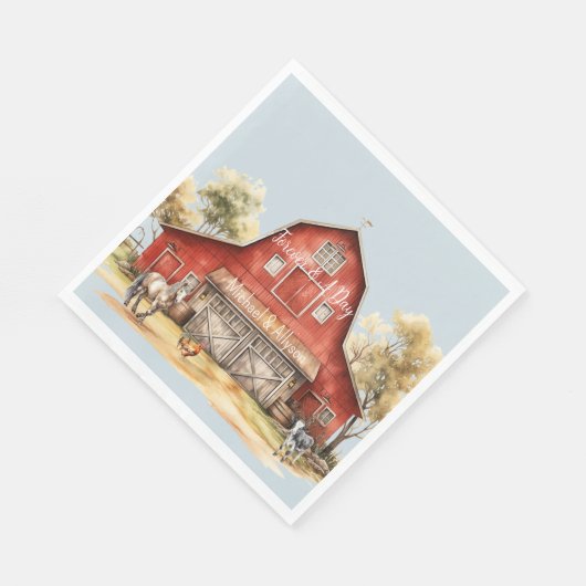 ファームバーンアニマルズカントリーウェディング スタンダードランチョンナプキン (角)