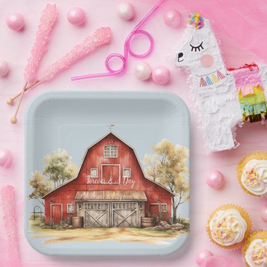 ファームバーンアニマルズカントリーウェディング ペーパープレート (パーティー)