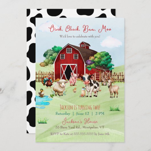ファームバーンアニマルズキッドズ誕生日招待状 招待状 (正面/裏面)