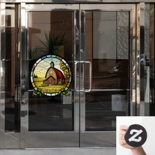 ファームパスチュアランドフェイクバーンドステンドグラス ウィンドウサイン (オフィスドア)