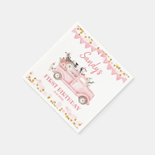 ファームパンプキンピンクトラックドライブバイ誕生日紙 スタンダードカクテルナプキン (角)