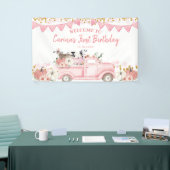 ファームパンプキンピンクトラックドライブ誕生日背景 横断幕 (トレードショー)