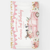 ファームパンプキンピンクトラックドライブ誕生日背景 横断幕 (縦)