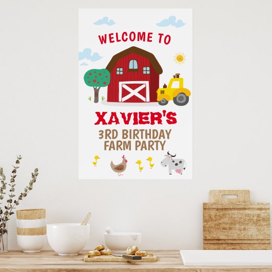 ファームパーティーの署名、ファームの誕生日のウェルカムサイン ポスター (キッチン)