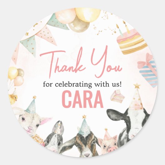 ファームパーティー動物の誕生日パーティー ラウンドシール (正面)