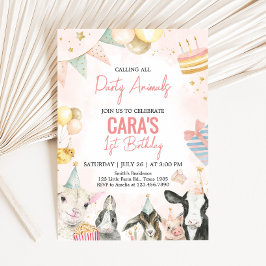 ファームパーティー動物の誕生日パーティー 招待状