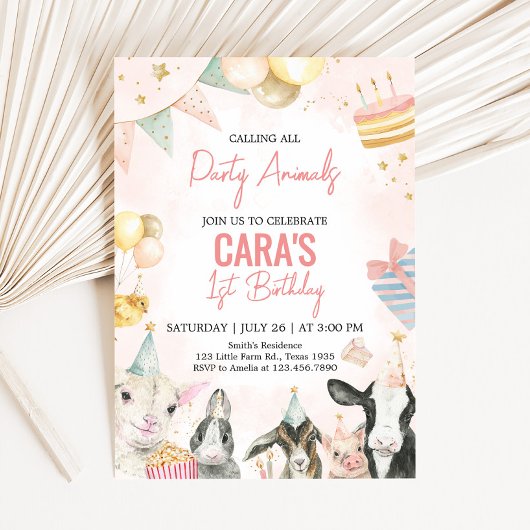 ファームパーティー動物の誕生日パーティー 招待状