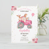 ファームパーティー動物ピンクトラクター 招待状 (スタンド正面)