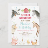 ファームパーティー動物誕生日 招待状 (正面)