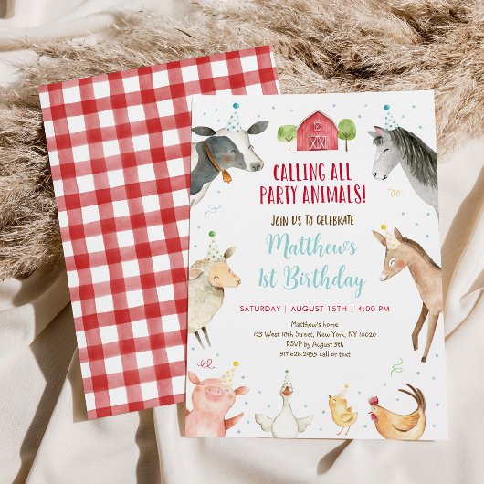 ファームパーティー動物誕生日 招待状