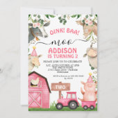 ファームピンクバーンアンドトラクターガールズ誕生日 招待状 (正面)