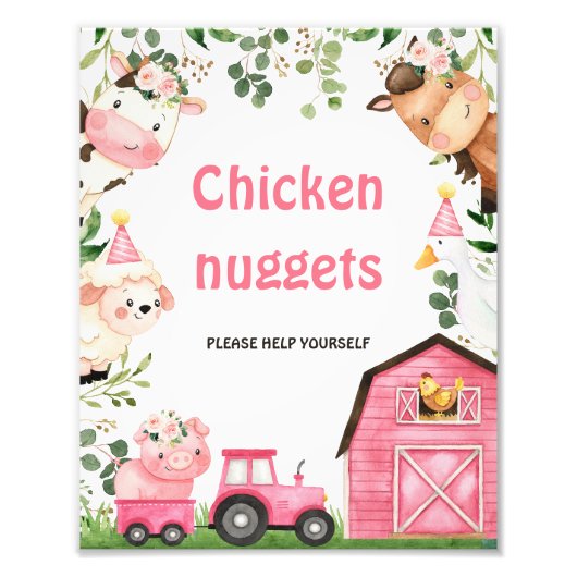 ファームピンクバーントラクターバースデーパーティーサイン フォトプリント (正面)