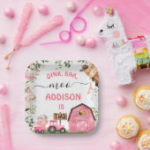 ファームピンクバーントラクターバースデーパーティー ペーパープレート (パーティー)