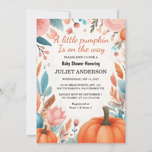 ファームピンクブルーボーホガールボーイ秋ベビーシャワー 招待状 (正面)