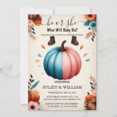 ファームピンクブルー秋ガールカボチャ性別リビール 招待状 (正面)