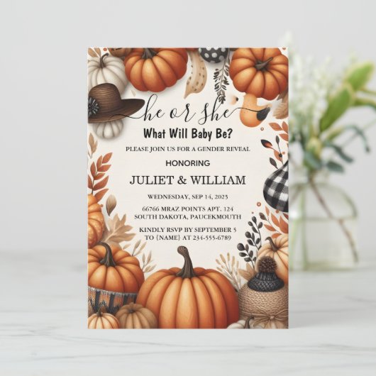 ファームピンクブルー秋ガールパンプキンジェンダーリビール 招待状 (スタンド正面)