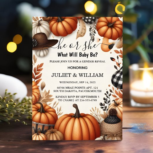 ファームピンクブルー秋ガールパンプキンジェンダーリビール 招待状