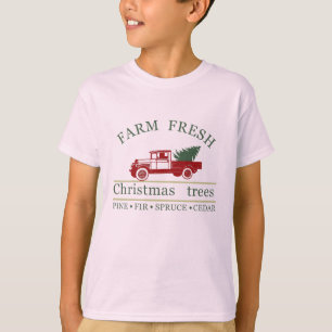 ファームフレッシュなヴィンテージクラシックトラックとモミの木 Tシャツ