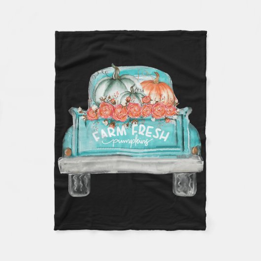 ファームフレッシュカボチャかわいいトラック幸せな秋秋Th フリースブランケット (正面)