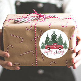 ファームフレッシュクリスマスツリーレッドヴィンテージトラック ラウンドシール