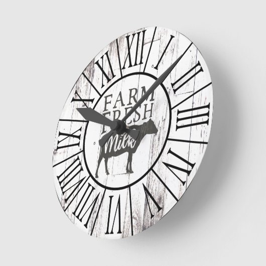 ファームフレッシュミルクカウホワイトウッドカントリーファームハウス ラウンド壁時計 (傾斜)