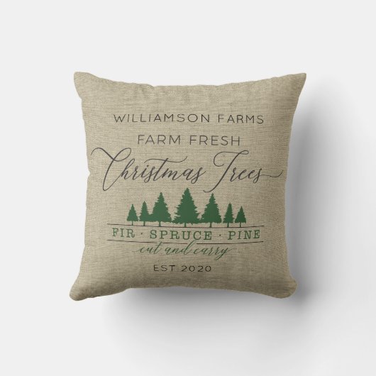 ファームフレッシュ素朴クリスマスツリーズ家族の名前thro クッション (裏面)