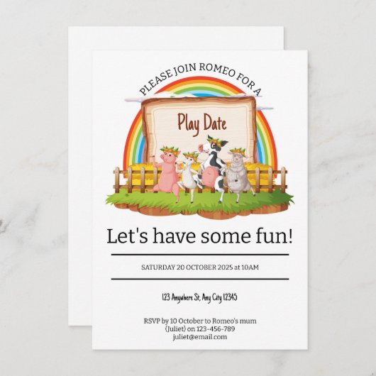 ファームプレイデート招待状カード 招待状 (正面/裏面)