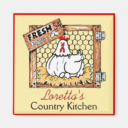 ファームヘンカントリーキッパーソナライズされたチン マグネット (正面)