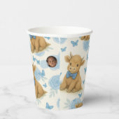 ファームベビーカウパターン – ブルーフローラ&バタフライ 紙コップ (右)