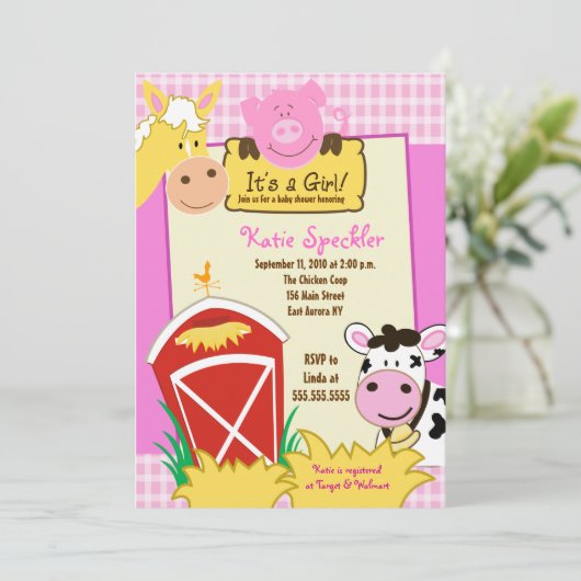 ファームベビーガール#2 5x7ベビーシャワー招待状 招待状 (スタンド正面)